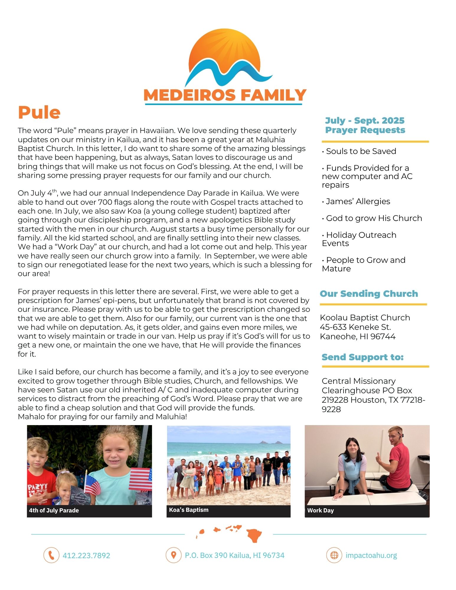 25 July- Sept - 3rd Qtr Prayer Letter